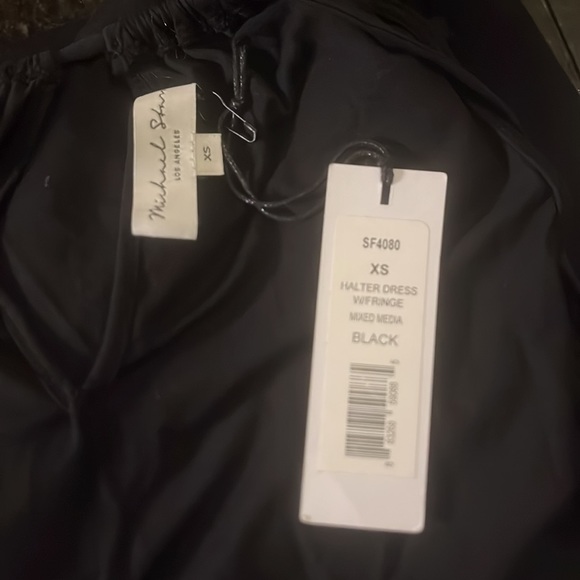 MICHAEL STARS ANTHROPOLOGIE NWT MIXED MEDIA HALTER FRINGE DRESS - Picture 9 of 9